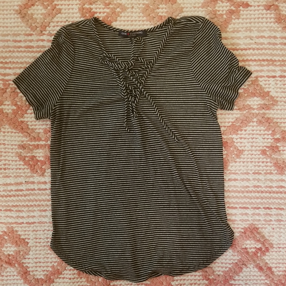 Striped tie front tee